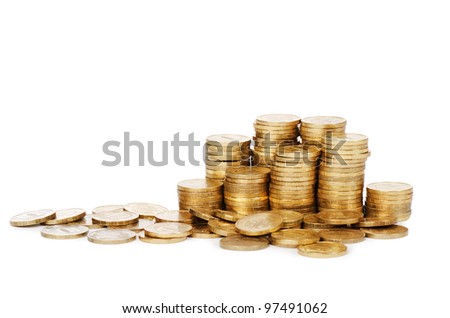 Stock  gold coins  isolated on white background