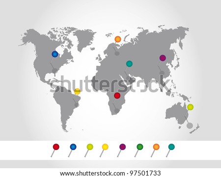 gray map with push pin, background. vector illustration