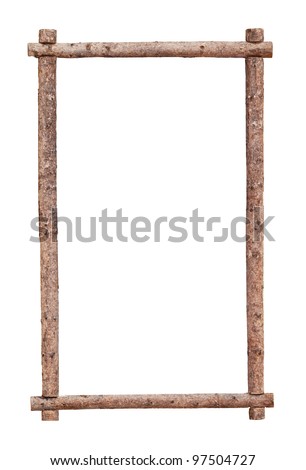 The frame for the picture made from rough pine logs, isolated on white background