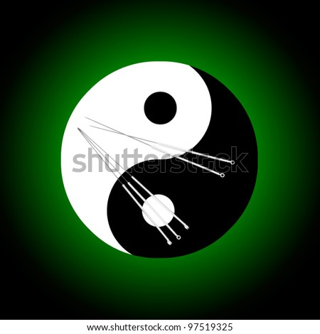 Acupuncture needles and a symbolical background (the yin-yang). Royalty-Free Stock Photo #97519325