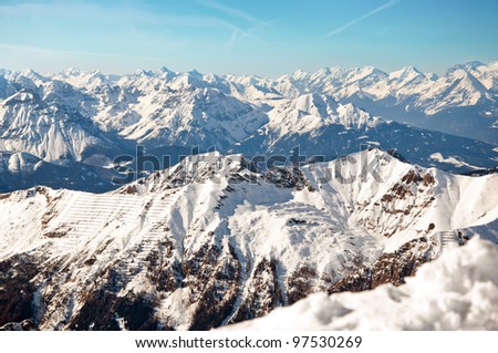 Sunny day in the European Alps on a winter wallpaper