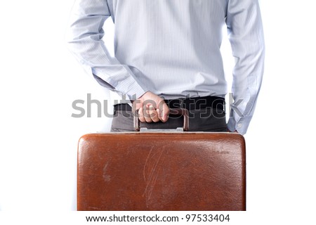 business man carry brown bag on back