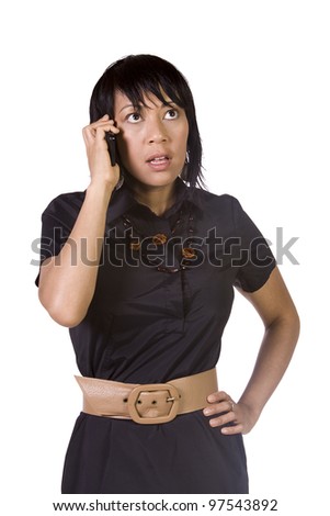 Asian - Hispanic Businesswoman Talking on the Cell Phone - Isolated Background
