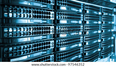Data center with hard drives Royalty-Free Stock Photo #97546352