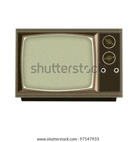 Applique' work in the form of vintage tv from a fabric, isolated on white background.