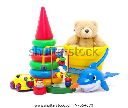 toys collection isolated on white background Royalty-Free Stock Photo #97554893