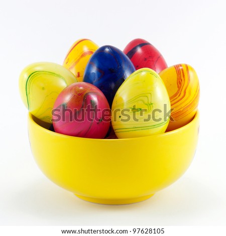 Picture of yellow bowl with easter eggs