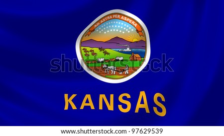 Flag of Kansas waving in the wind detail