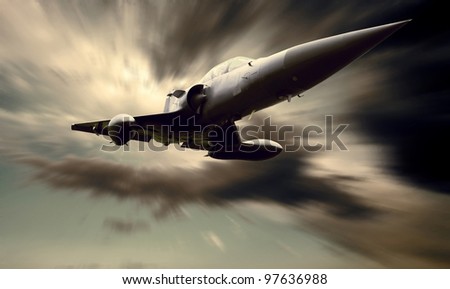 Military airplane on the speed