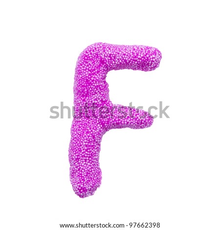 Colour foam plasticine letter "F" isolated on a white background with clipping path