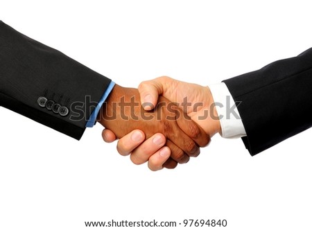 International Handshake with white and dark skinned businessman