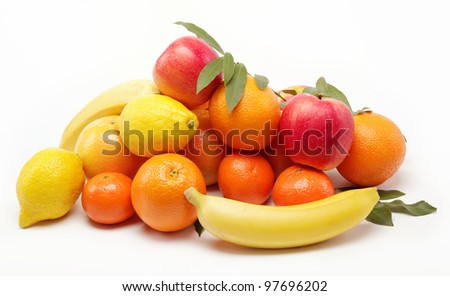  citrus fruits isolated on a white background.