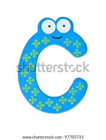 Colorful wooden alphabet letter on white with clipping path, C