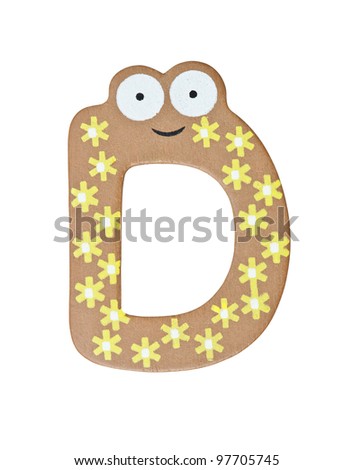 Colorful wooden alphabet letter on white with clipping path, D