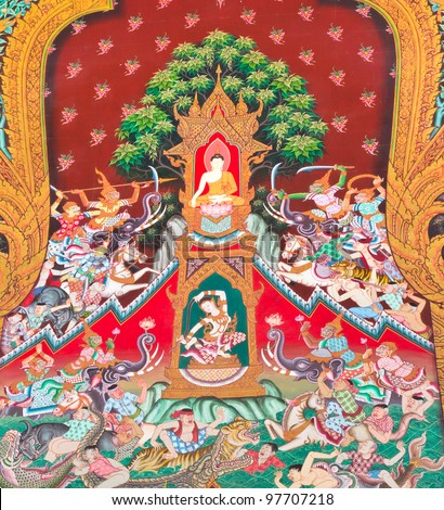 The Art thai painting on wall in temple