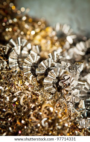 Detail of a heap of CNC metal shavings. Royalty-Free Stock Photo #97714331