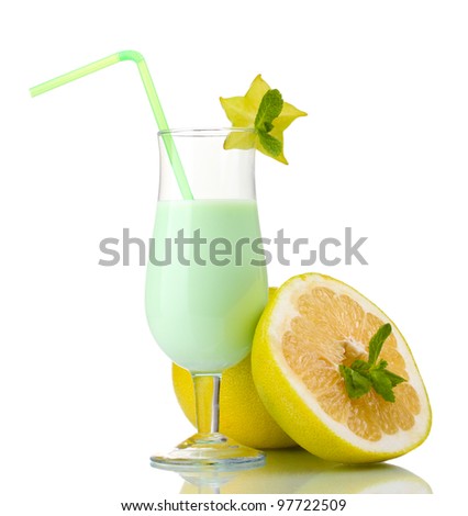 Milk shake with pomelo and corambola isolated on white