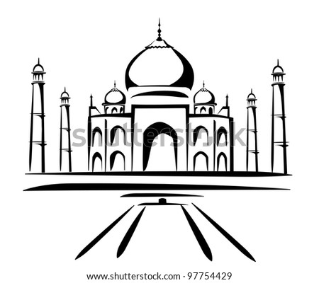 taj mahal vector illustration, symbol in black lines Royalty-Free Stock Photo #97754429