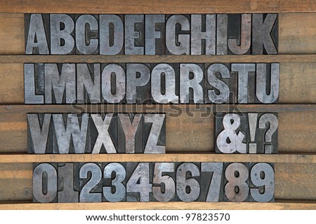 A old set of wooden printers type Royalty-Free Stock Photo #97823570