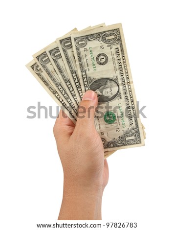 dollars in the hand isolated on white