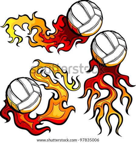 Graphic volleyball sport vector image with flames