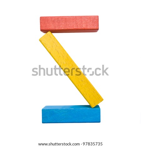 Letters of the alphabet, composed of colorful wooden toy blocks. The letter "S" isolated on a white background with clipping path.