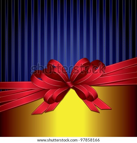 red gift ribbon bow on gold and blue background  (also available vector version)