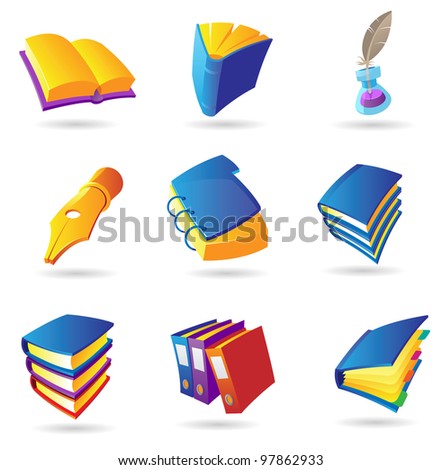 Icons for books and literature. Raster version. Vector version is also available.