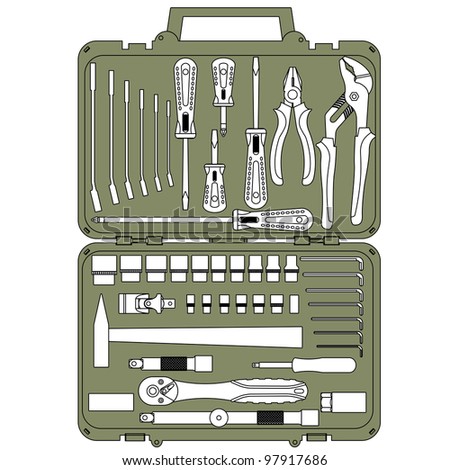  set of different tools  in a box. Vector version also available in portfolio.