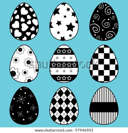 collection of black and white easter egg decorations