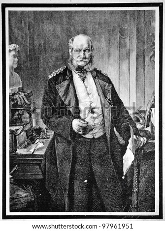 Emperor of Germany Wilhelm I, the posthumous portrait. Engraving by Shyubler  from picture by  Paul Buelow. Published in magazine "Niva", publishing house A.F. Marx, St. Petersburg, Russia, 1888