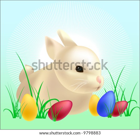 easter hare with eggs on sunshine background