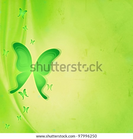 vintage spring abstract background with green butterflies