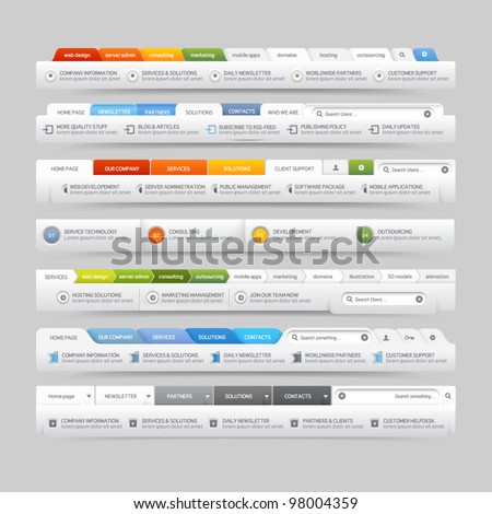 web site design template navigation elements with icons set: Navigation menu bars Royalty-Free Stock Photo #98004359