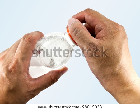 Hand opening a bottle of water with clipping path