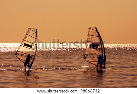 Wind surfers in sea of Marmara, Istanbul, Turkey