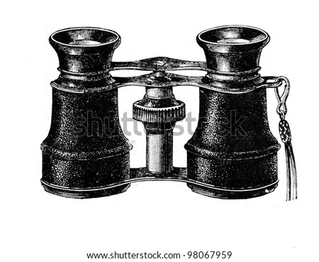 Opera glasses. Engraving from  magazine "Niva", publishing house A.F. Marx, St. Petersburg, Russia, 1888