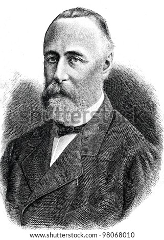 Mikhail Katkov - Russian writer, publisher and literary critic. Engraving by  Neumann. Published in magazine "Niva", publishing house A.F. Marx, St. Petersburg, Russia, 1888