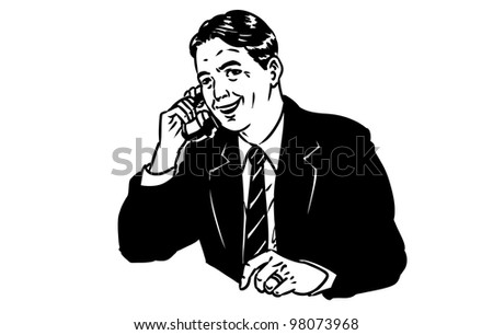 Hand drawn vector businessman on a phone.