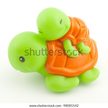 rubber bath toys. turtle on a white background