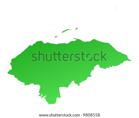 Green gradient Honduras map. Detailed, Mercator projection.