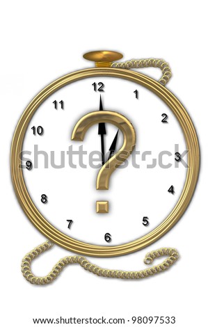 Question mark , is from the alphabet set "Pocket watch".  Gold watch has the alphabet letter sitting on face of timepiece.