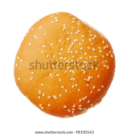 Bun with sesame isolated on white background, top view