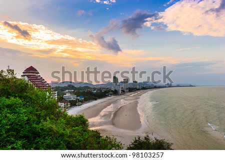  sun set time at Hua-Hin beach in Thailand Royalty-Free Stock Photo #98103257
