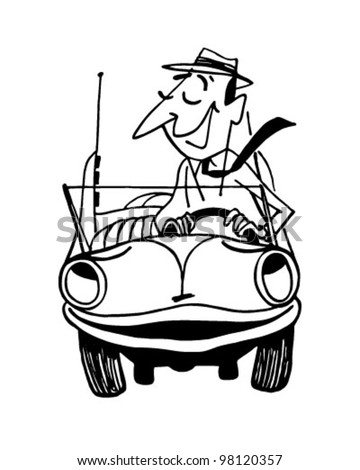 Happy Motorist 2 - Retro Clipart Illustration