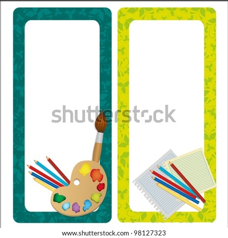 card with elements of school over floral background, vector illustration