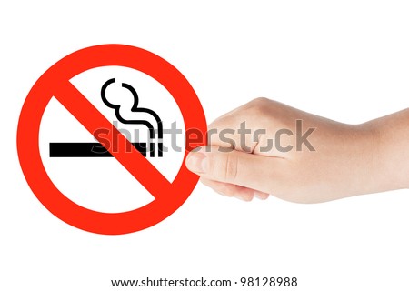 No Smoking Sign in the hand on the white background
