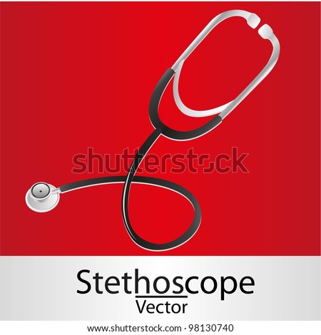 black stethoscope on gradient red background, vector illustration Royalty-Free Stock Photo #98130740
