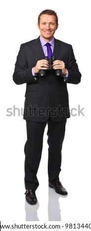 man with binocular on white background