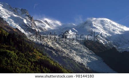 Mont Blanc in French Alps, France. This picture was taken from the Chamonix Village